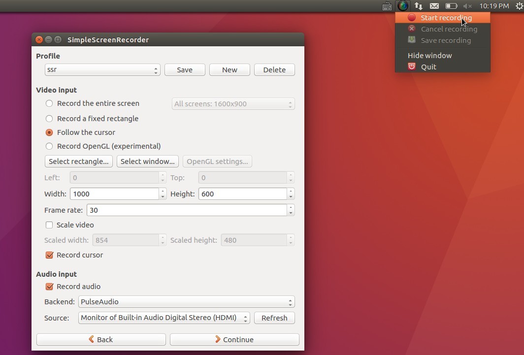 come registrare lo schermo in ubuntu con simplescreenrecorder